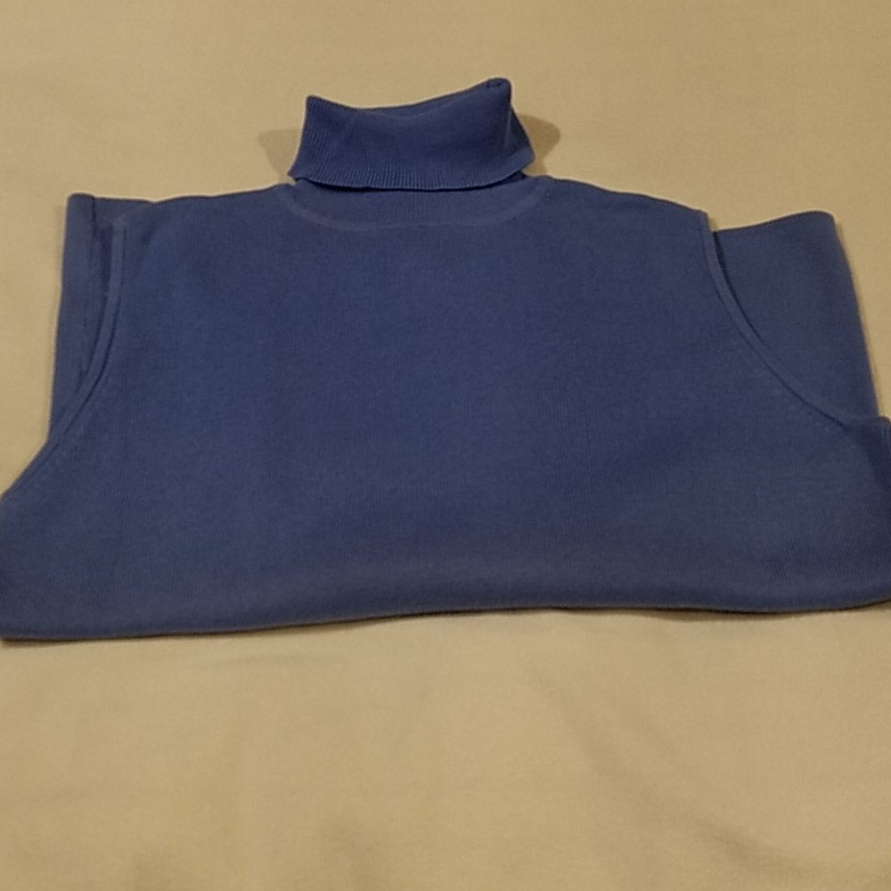 BLUE SLEEVELESS RIBBED COTTON TURTLENECK SIZE L - Picture 5 of 10